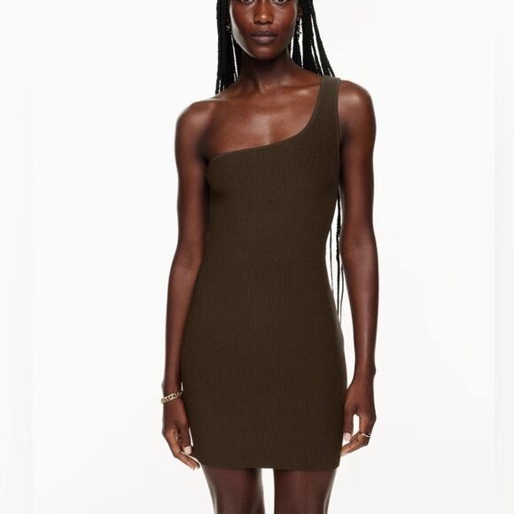 Babaton Sculpt Knit One Shoulder Dress Chocolate Brown NWOT Size XL - Picture 1 of 8